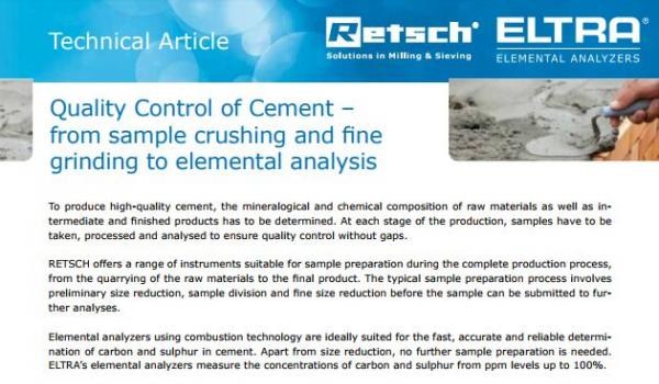 Quality control of cement, from crushing tol analysis 