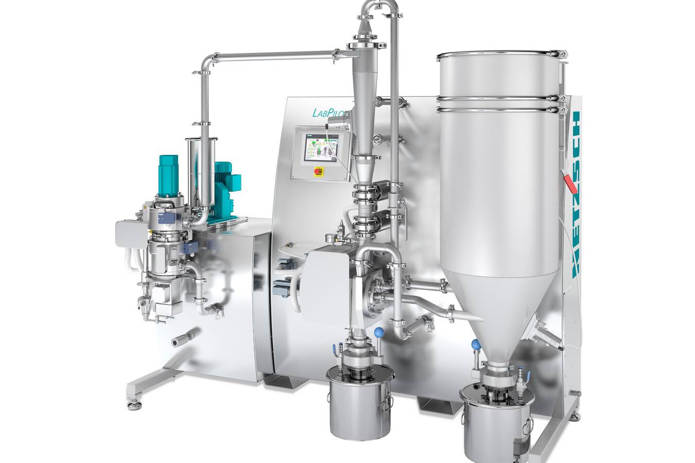 The innovative NETZSCH LabPilot, in a configuration with CSM 50 classifier mill and CFS 5 HD-S high-performance fine  classifier 