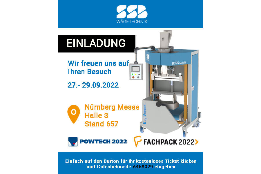 Einladung Powtech 2022 von SSB Wägetechnik