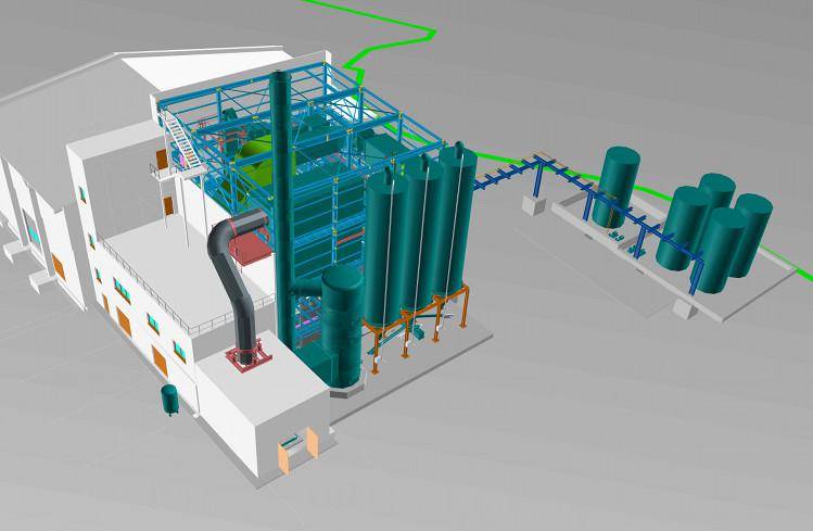 Glatt 3D-Planung für die Produktionsanlage zur Herstellung von phosphathaltigen Düngern aus Klärschlammaschen für die Firma Seraplant in Haldensleben.
